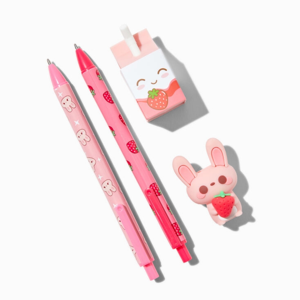 🏷NEW Claire's Kawaii Strawberry Milk & Bunny Ballpoint Pen Set (2pk)